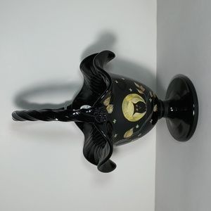 Rare 2005 Fenton 3097ME Ebony Black Halloween Basket Glitter Owl 019727574145